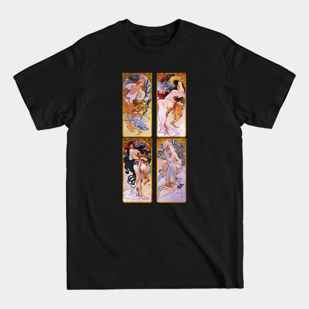 Disover Four Seasons Mucha Art Nouveau 4 Seasons Beautiful Women Art Gift - Art Nouveau Design Gifts - T-Shirt