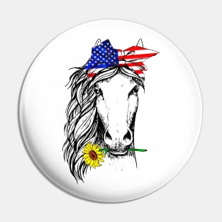 Horse Bandana Farm Animal Lover American 4th Of July Pin