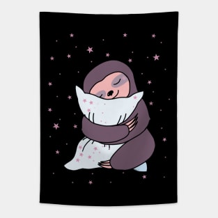 Sweet Sleepy Sloth and little pink stars Tapestry