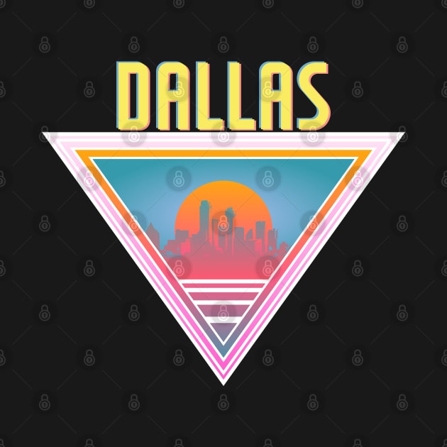 Dallas City Skyline Silhouette Sunrise Retro 80's / 90's Vaporwave Aesthetics - Bright Vintage Design For Sunny Summer Days by KritwanBlue