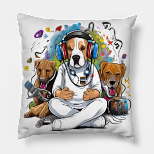 A humorous Physician English Bulldog t-shirt design with the dog wearing a white lab coat Pillow