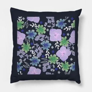 Pressed Flowers green and blue Pillow