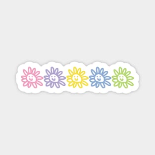 Five Multi Color Flower Smiley Face Minimal Graphic Art Magnet