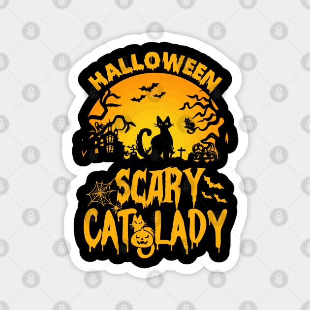 Cat halloween Scary Cat Lady, catoween Magnet by Flower Queen