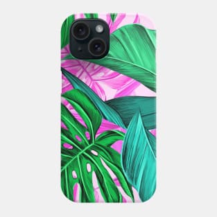 Tropical leaves on fucsia Phone Case