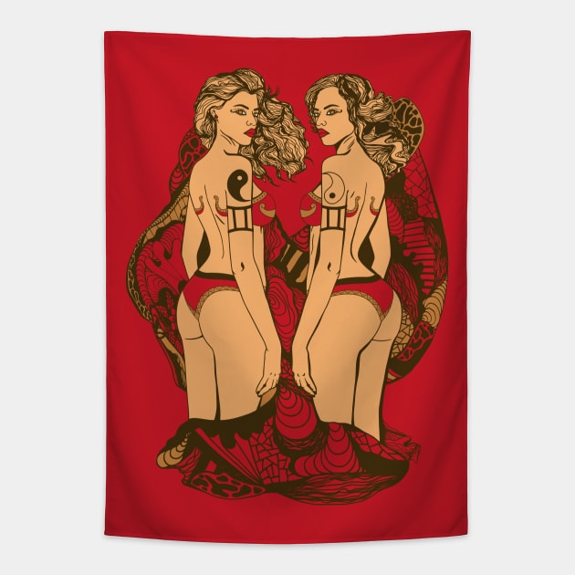 Red and Cream Gemini Beauty Tapestry by kenallouis