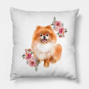 Cute Orange Pomeranian Puppy Dog Watercolor Art Pillow