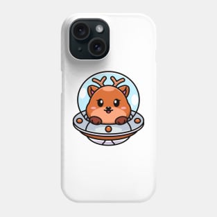 Cute deer flying with spaceship ufo cartoon Phone Case