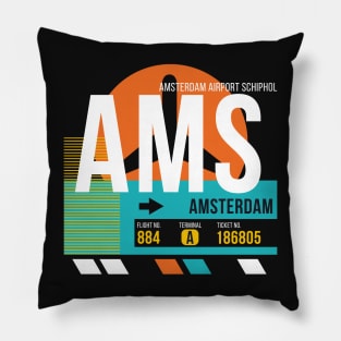 Amsterdam (AMS) Airport // Retro Sunset Baggage Tag Pillow