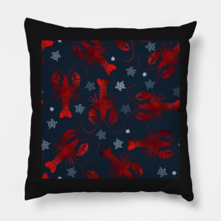 lobster love red on blue Pillow