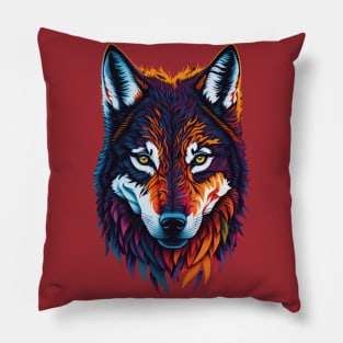 Colorful Face Wolf Pillow