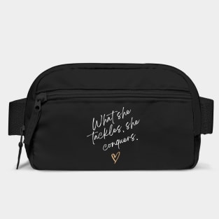 What she tackles, she conquers Bag