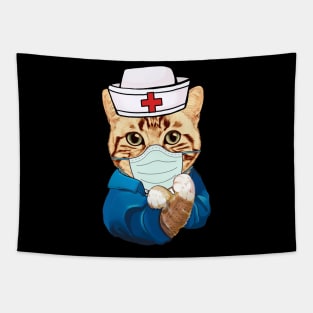 Strong Cat Is Wearing Mask Face Anti Virus 2020 Tapestry