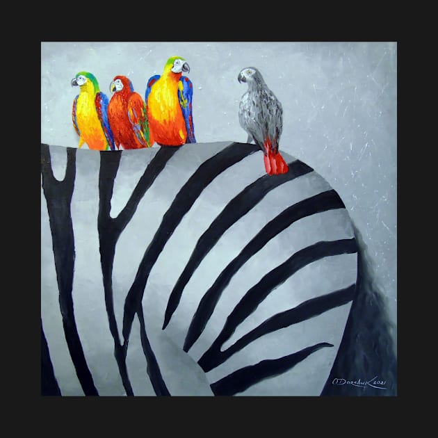 Parrots on zebra by OLHADARCHUKART