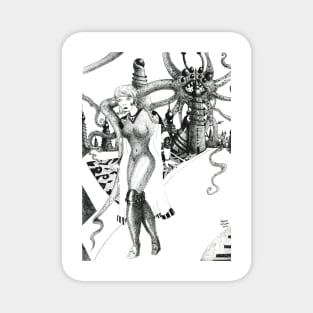 Futuristic Woman [Pencil version] Fantasy Figure Illustration Magnet