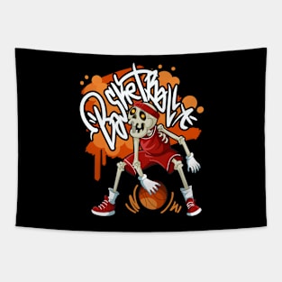 Graffiti Style Skeleton Dribbling Basketball Tapestry