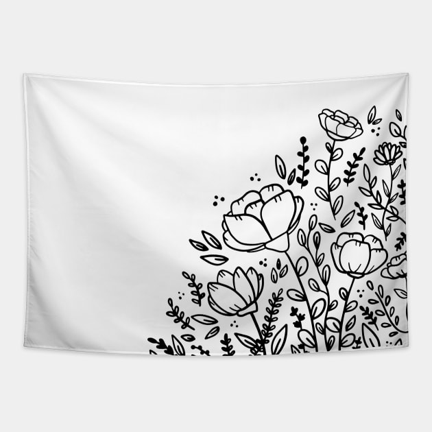 Black and white floral drawing Tapestry by bigmomentsdesign
