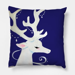 White Winter Stag Watercolor Illustration Pillow