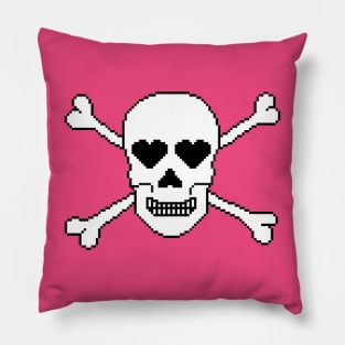 Pixelated Skull and Crossbones with Heart Eyes Pillow