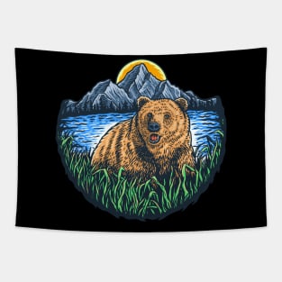 Bear Adventure Outdoor Mountain Camping Landscape Tapestry