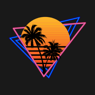 80s Retro Neon Synthwave Inspired Sunset and Palm Trees T-Shirt