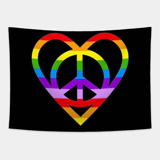 Rainbow Pride Peace Sign And Heart Tapestry by SartorisArt1