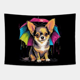 Chihuahua Rainy Day With Umbrella Tapestry