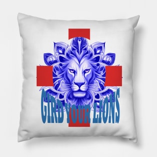 Gird Your Lions Fun Text English Idiom Blue Color Pillow