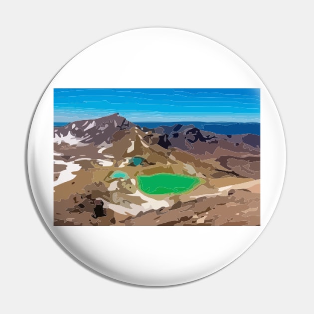 Tongariro Alpine Crossing Digital Painting Pin by gktb