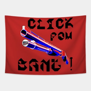 Click Pow Bang Punchado Shotgun, v. Black Text Tapestry