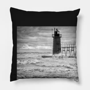 "Turbulent #2" - Black & White Pillow