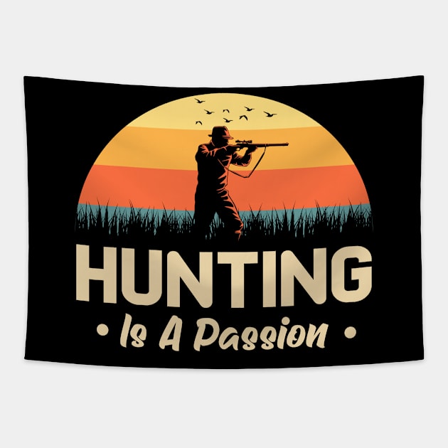 Hunting Passion Hunter Retro Sunset Tapestry by Foxxy Merch