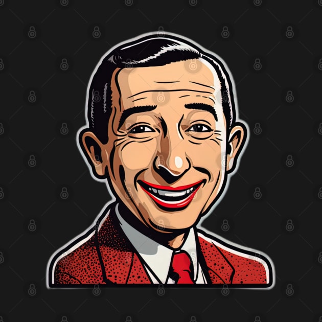 pee wee herman smiling with red suit and red tie by Maverick Media