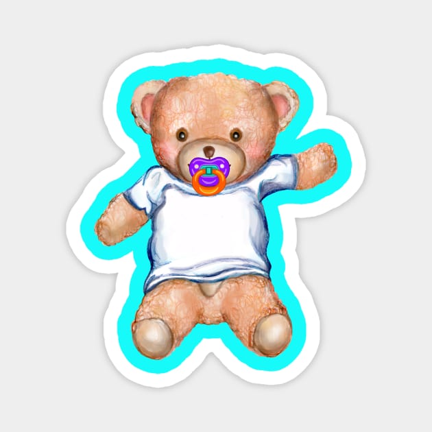 Baby Teddy Bear Toy with Pacifier Magnet by Art by Deborah Camp