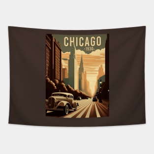 1930s Chicago at Sunset: Stunning Vector Landscape Tapestry