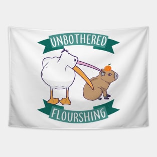 Unbothered Flourishing Capybara Pelican Funny Meme Cute Meme Tapestry