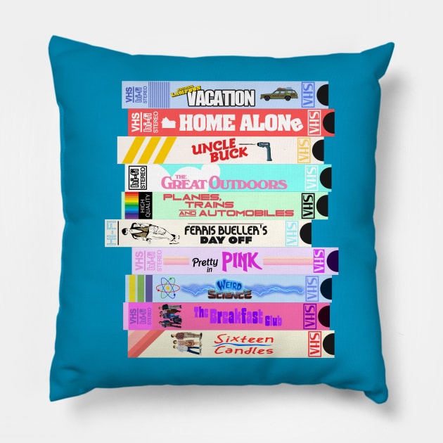 Retro 80s Movies VHS Stack Pillow by darklordpug