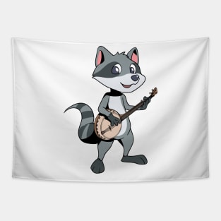 Cartoon raccoon playing banjo Tapestry