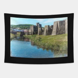 The Ramparts of Caerphilly Castle Digital Sketch Tapestry