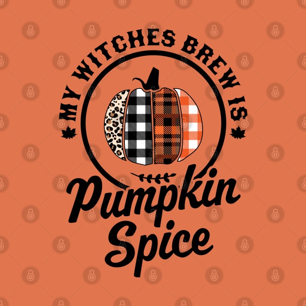 My Witches Brew Is Pumpkin Spice Halloween Plaid Leopard by OrangeMonkeyArt