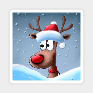 Cute Christmas reindeer in the winter scenery. Magnet