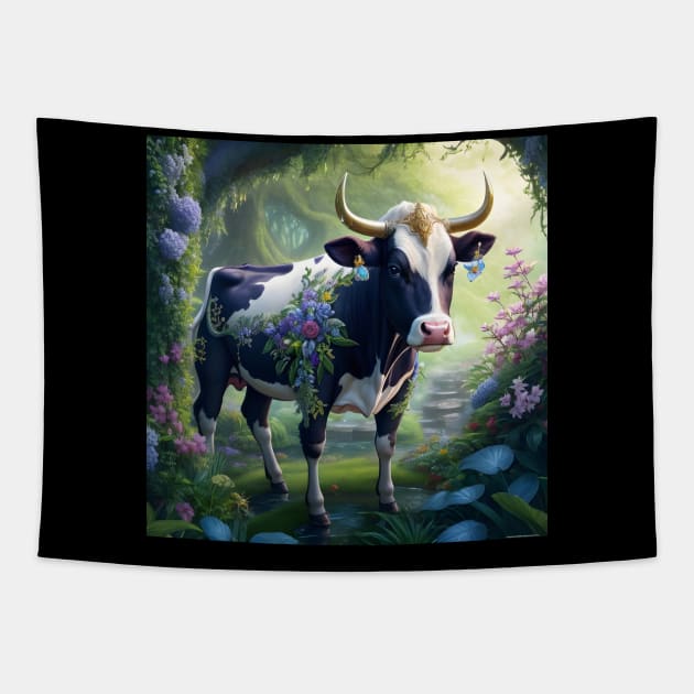 Cow in Forest Tapestry by MiracleROLart