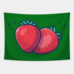 Strawberry And Slices Of Strawberry Cartoon Tapestry