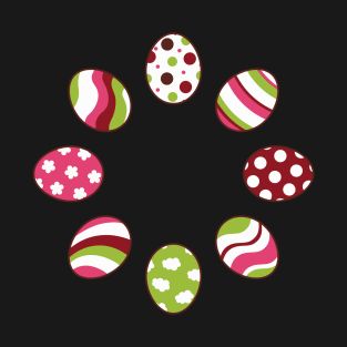 Eggs | Pink Green | Stripes | Dots | Clouds | Black T-Shirt