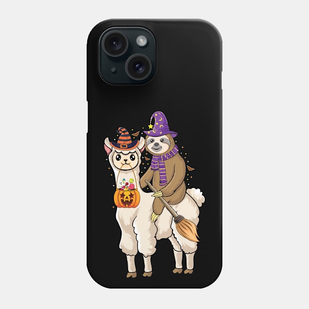 cute Lazy Sloth riding llama Witch Hat Halloween Animal lovers Halloween sloth Phone Case by UNXart