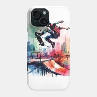 Kid riding a skateboard on a jump Phone Case