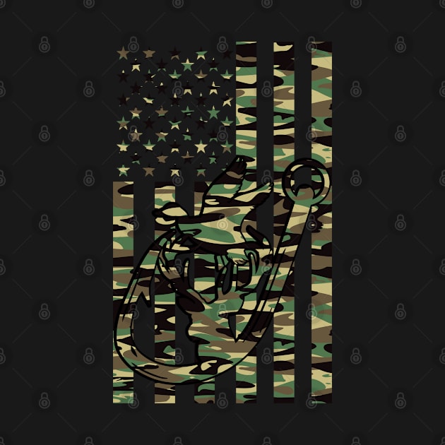 Camo USA Flag Camouflage Duck, Deer, Hook Fishing Hunter by Beautiful Butterflies by Anastasia