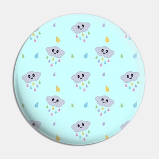 Kawaii Cute Raining Rainbow Clouds Pattern in Blue Pin