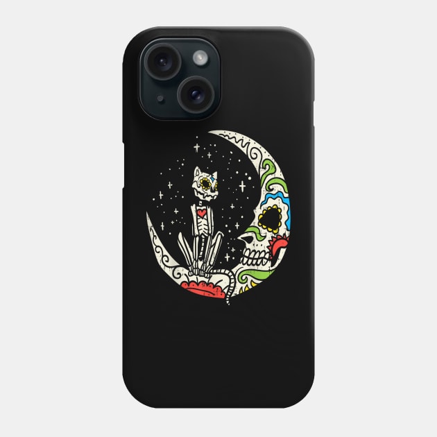 Sugar Skull Moon Cat Mexican Day of Dead Dia De Los Muertos Phone Case by rhazi mode plagget