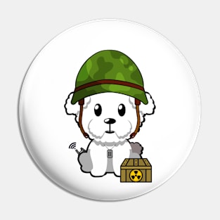 Funny Furry dog is a soldier Pin